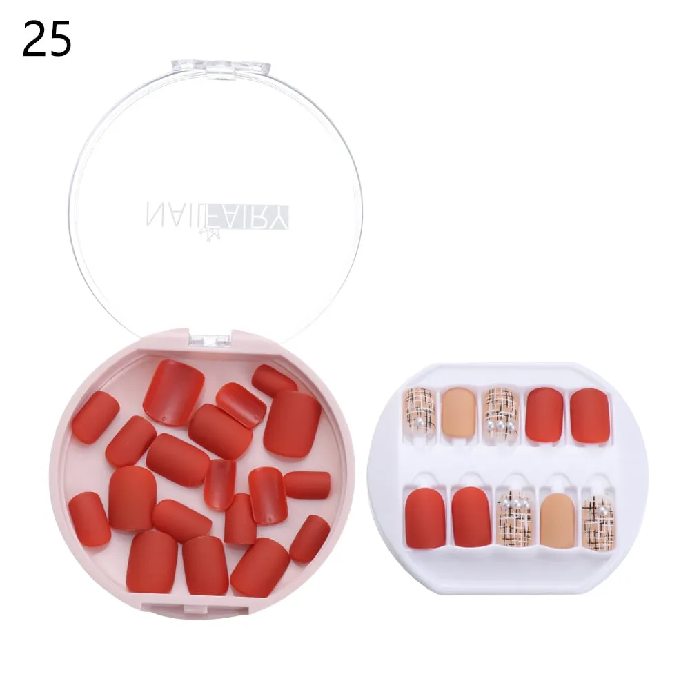 30PCS/Set Fake Nails Press Coffin False Full Artificial Short Kiss Detachable Stick Designs Press Nails Art Tipsy Cover Box-Nail Inspo