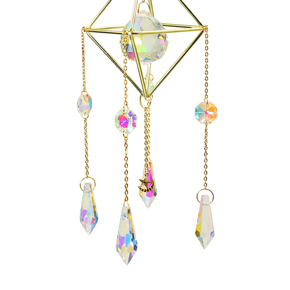 Crystal Sunburst Suncatcher Hanging Modern Star Moon Prism Handmade Pendant