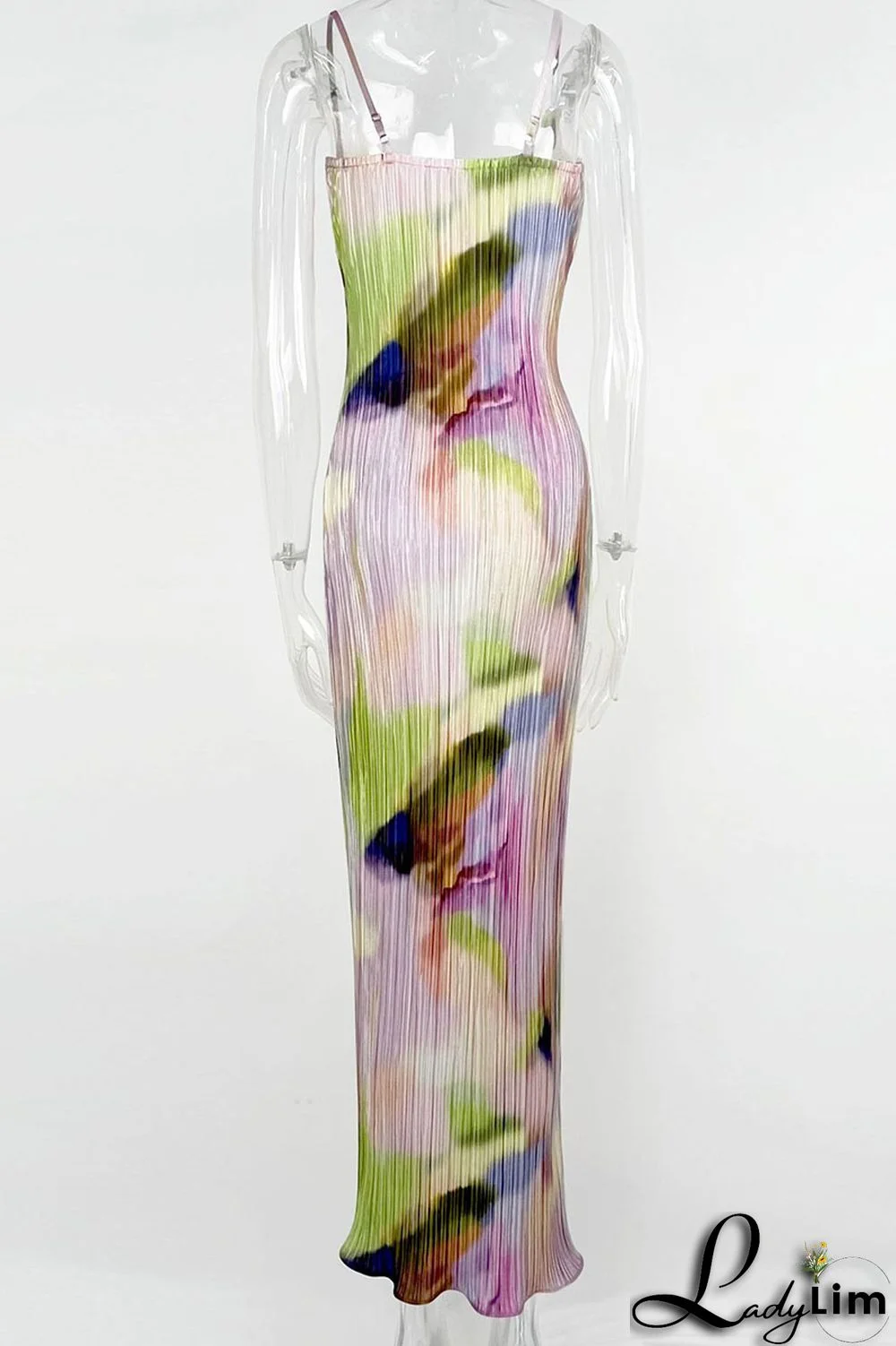 Apricot Red Sexy Print Patchwork Fold Spaghetti Strap Pencil Skirt Dresses