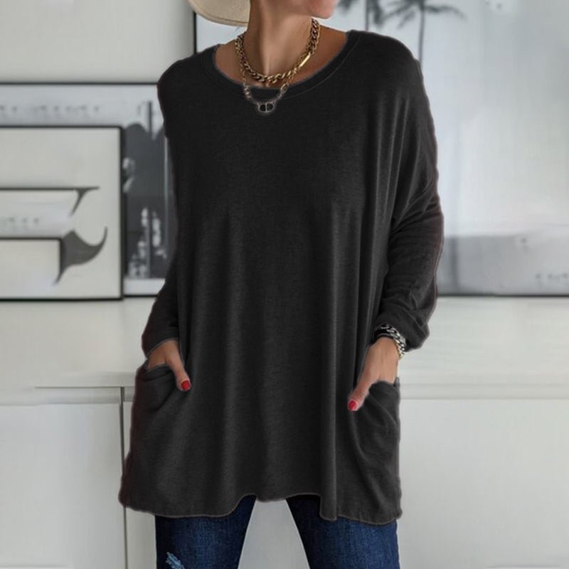 🎅Christmas Promotion -49% OFF🎄Round Neck Long Sleeve Loose Pocket Solid T-Shirt
