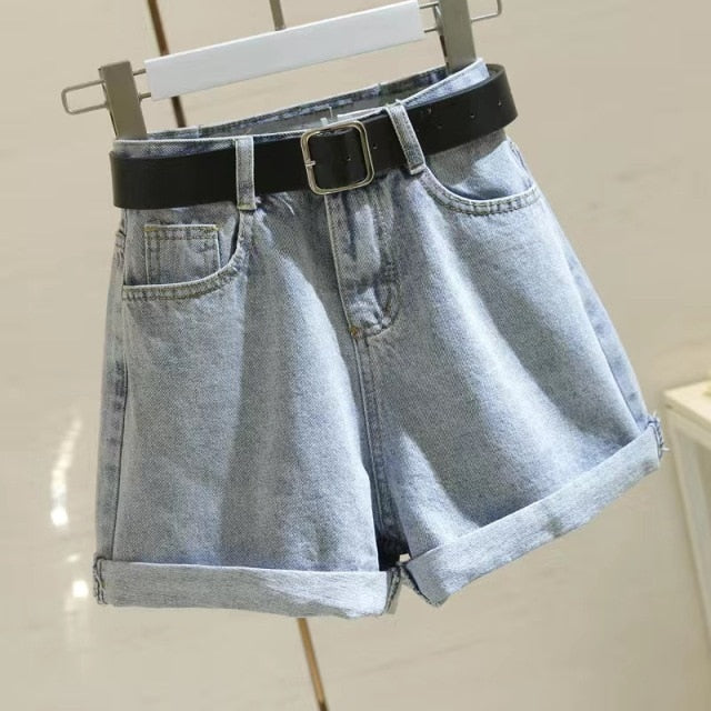 Women's denim shorts 2020 new high-waist shorts women casual loose ladies fashion large size elastic waist wide-leg short jeans Lanfubeisi