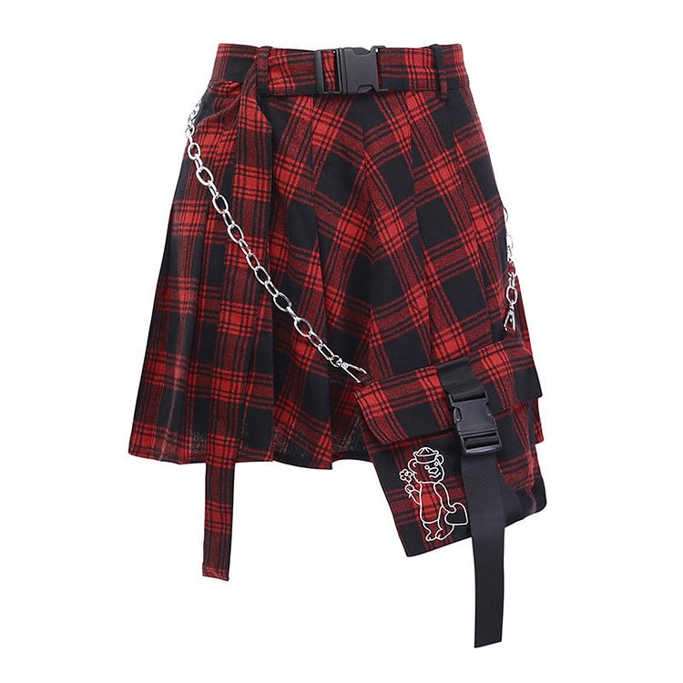 Irregular Plaid Mini Skirt With Small Pocket