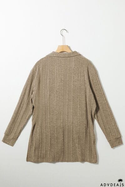 Slit Johnny Collar Long Sleeve Sweater