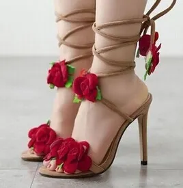 Womens Fashion: Taiwan Show Rose Cross Lacing Women Sandals High Heels Lady Casual Lace-Up