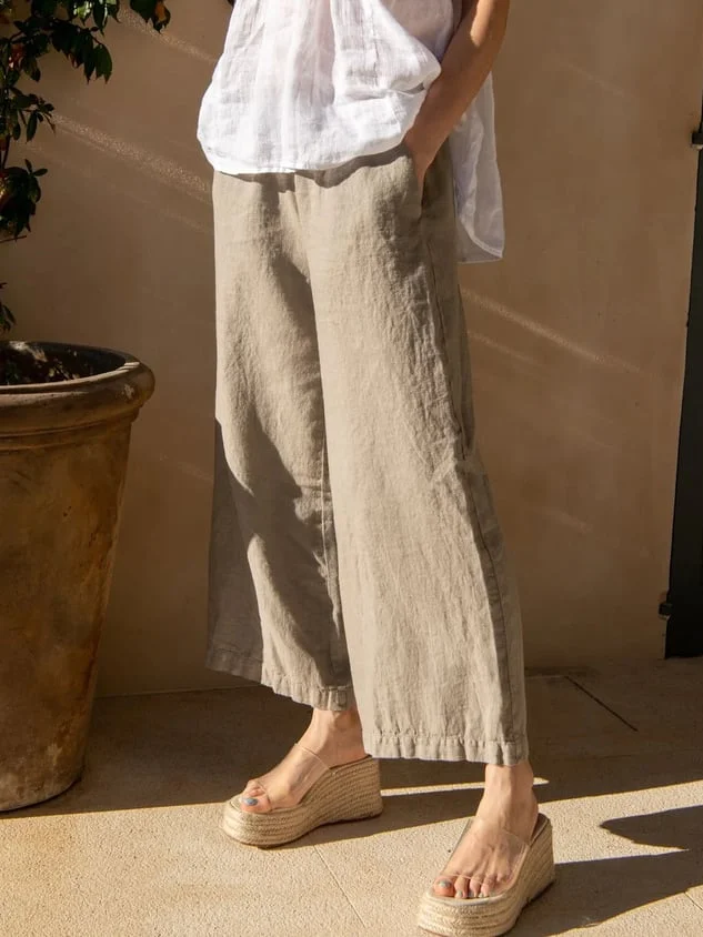 Cotton And Linen Linen Loose Plain Pants