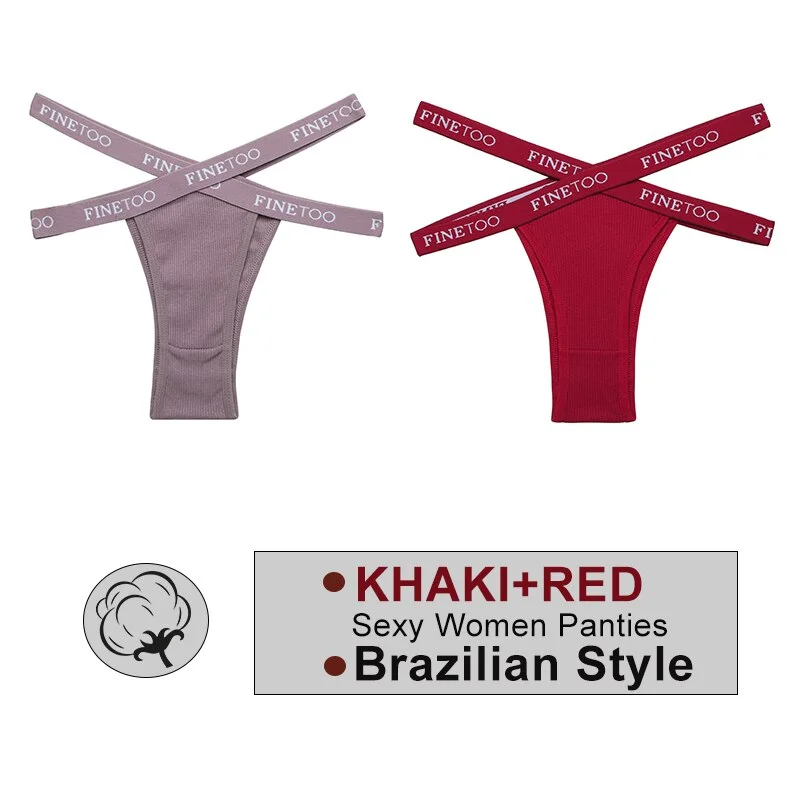 FINETOO 2PCS/Set Women's Cotton Letter Panties Hollow Out Brazilian Pantys Fashion Thong Femme Cross Strap Sexy Woman Underwear