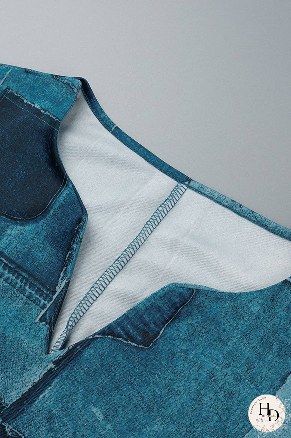 Blue Casual Print Patchwork V Neck Long Sleeve Dresses