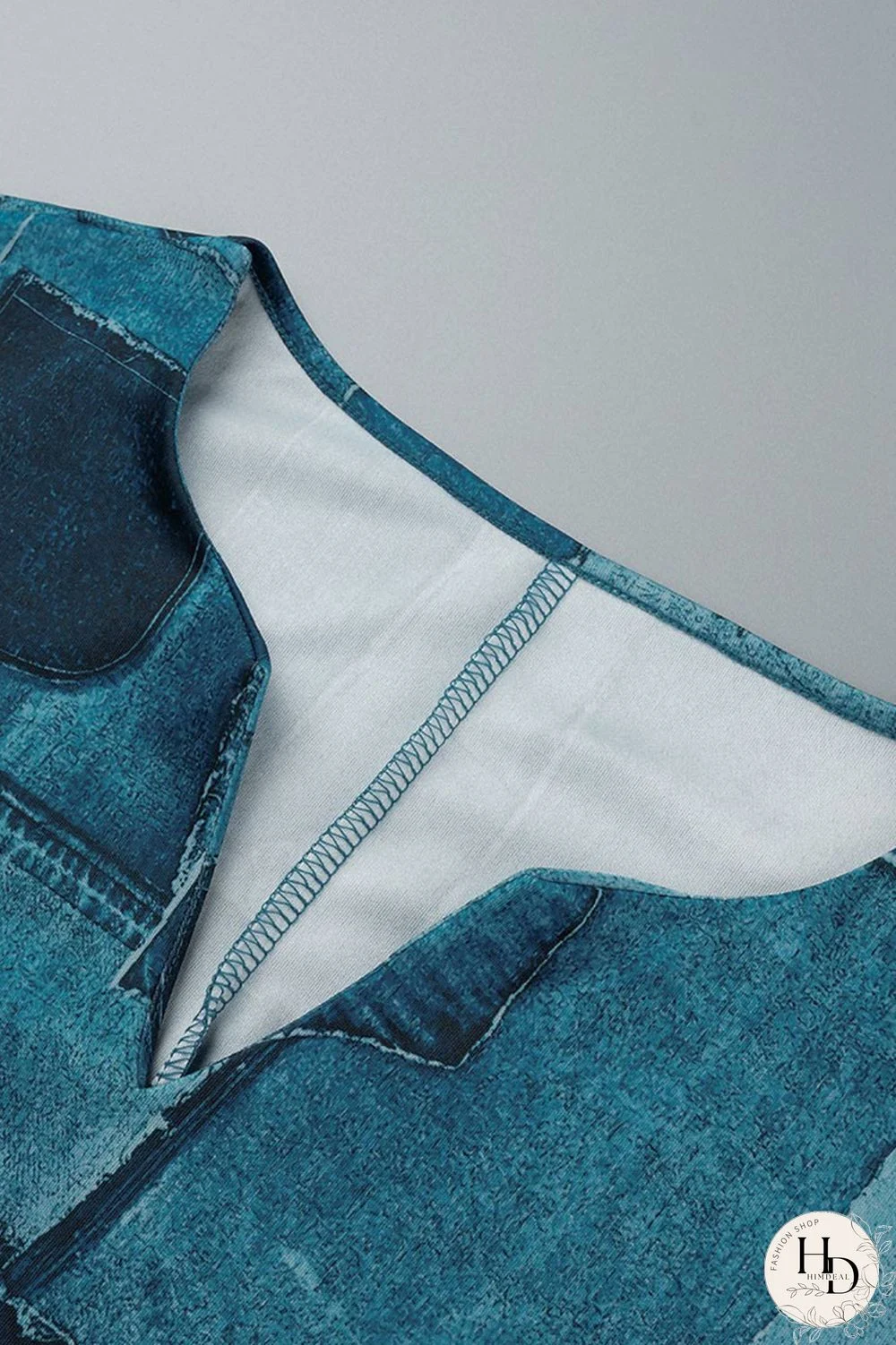 Blue Casual Print Patchwork V Neck Long Sleeve Dresses