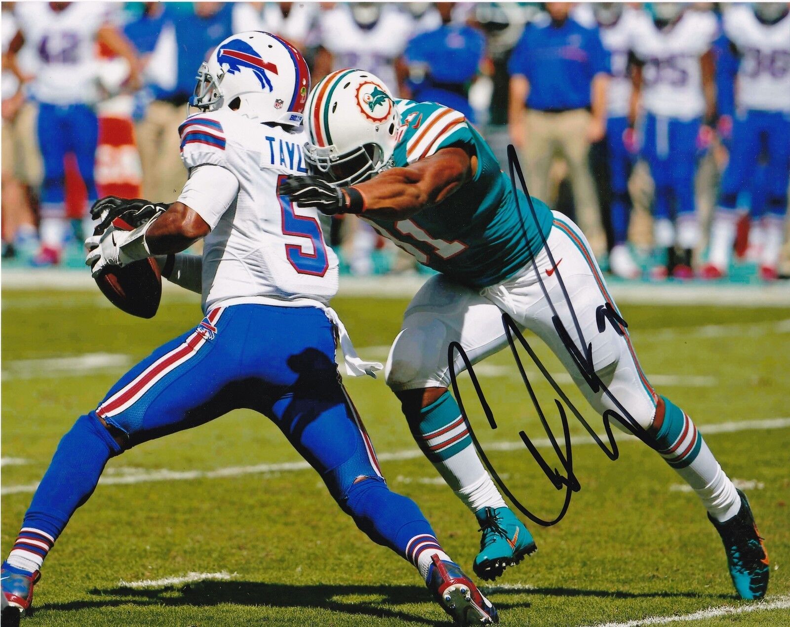 CAMERON WAKE MIAMI DOLPHINS ACTION SIGNED 8x10