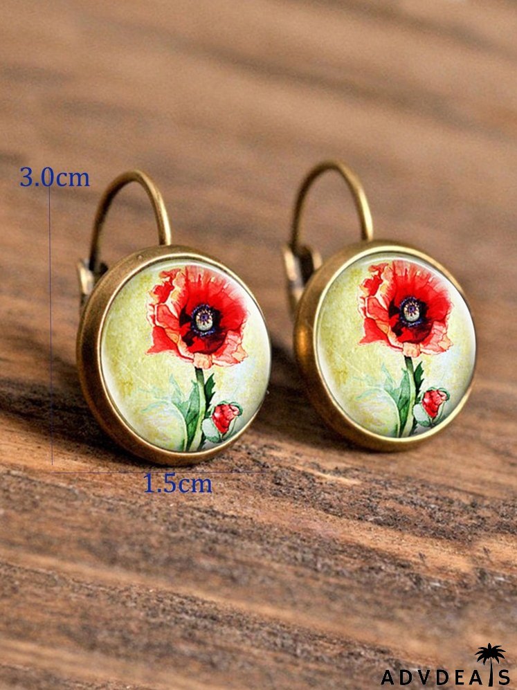 Floral Pattern Round Decor Hoop Earrings