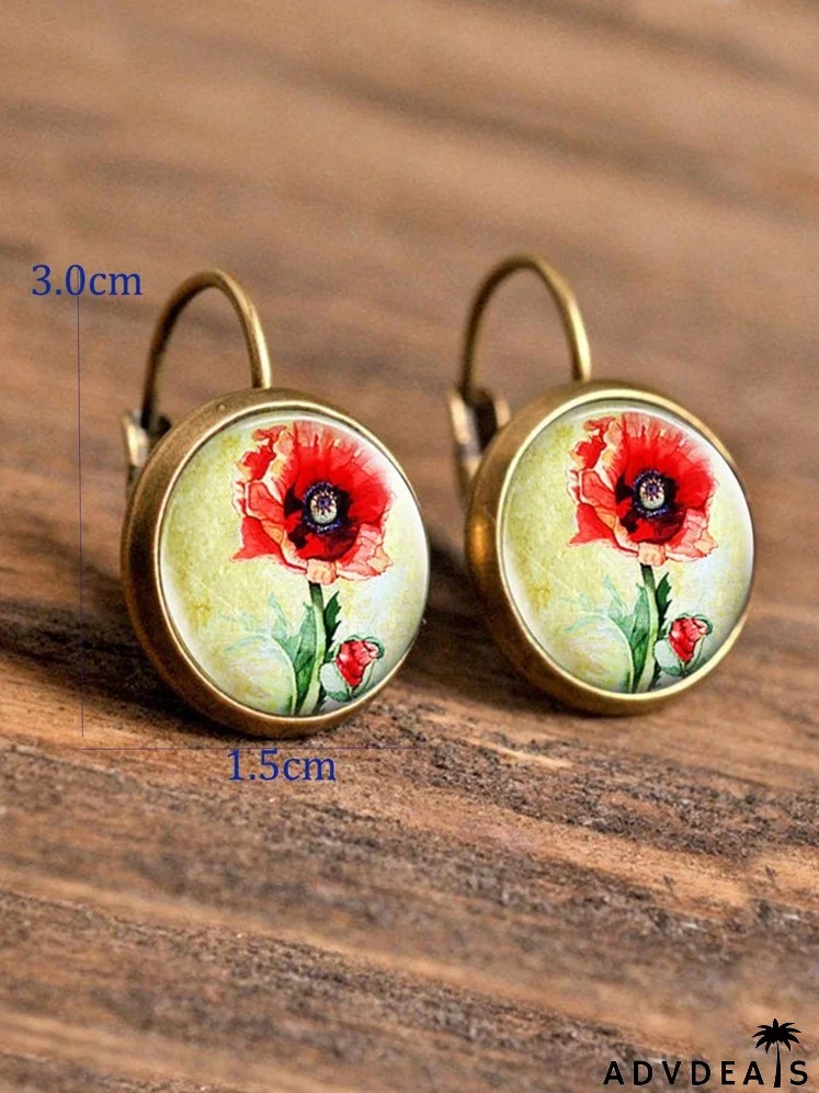Floral Pattern Round Decor Hoop Earrings