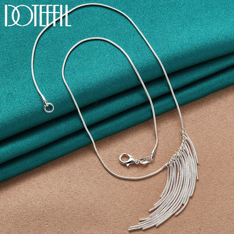 DOTEFFIL 925 Sterling Silver 18 Inch Snake Chain Multi-line Flowing Pendant Necklace For Women Jewelry