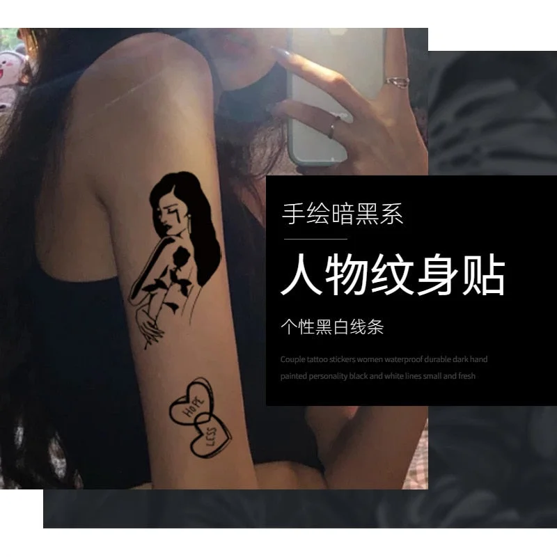30pcs Black Sexy Beauty Temporary Tattoo Stickers for Women Men Arm Body Art Waterproof Wrist Fake Tatto Flash Decals Tatoos