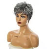 New Glueless Salt and Pepper Short Straight Bob Pixe Cut Wig