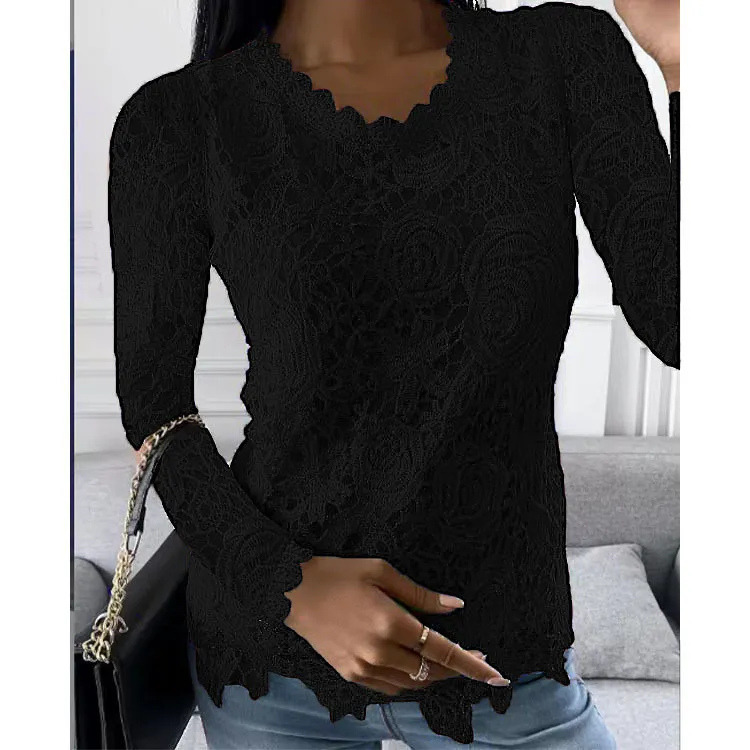 Uveng Uveng Explosion Women's 2024 Summer New T-Shirt Back Jacket Lace Shirt