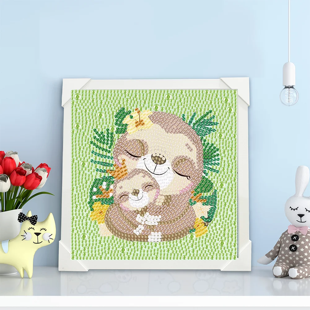 5D DIY Full Round Crystal Rhinestone Diamond Painting Sloth Kit Home Decor Art Craft For Kid(Canvas|15*15cm)【with Wooden Frame】