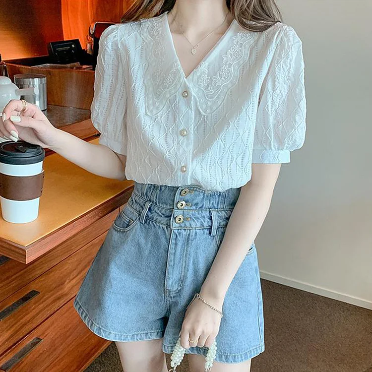 Wellesley Lace Vintage Neck White Blouse QueenFunky