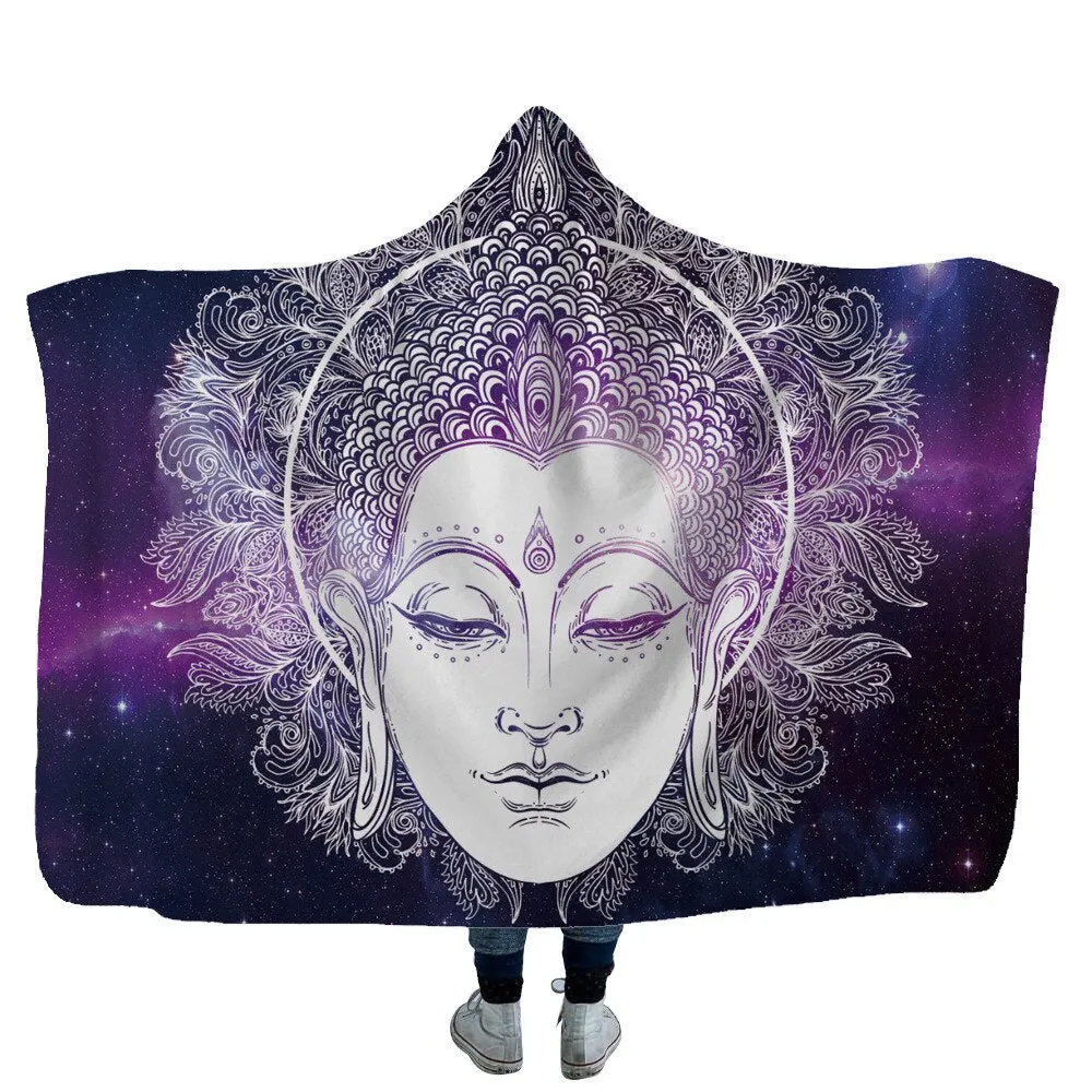 Mandala Hooded Blanket For Adults Childs 3D Printed Sherpa Fleece Blanket Microfiber Wearable Throw Blanket For Home Travel Sofa