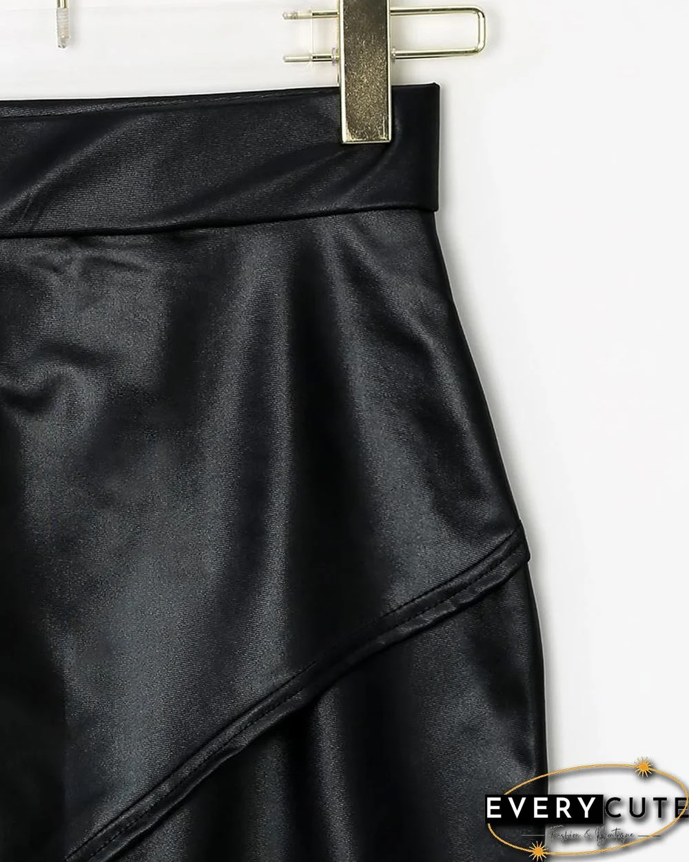 High Waist Surplice PU Skirt P12316