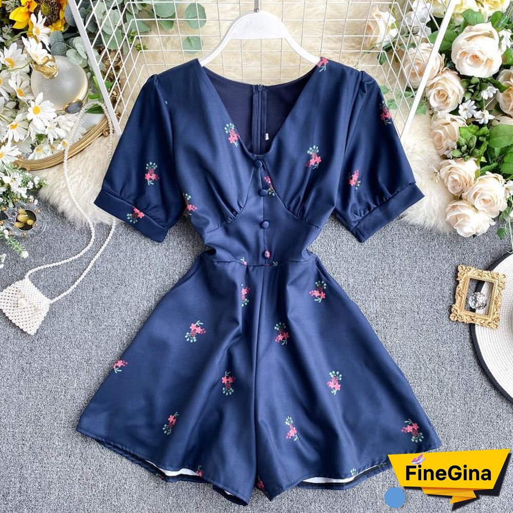 Casual V-Collar High Waist Rompers P10651