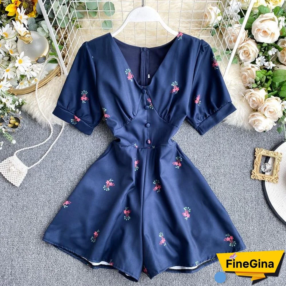 Casual V-Collar High Waist Rompers P10651