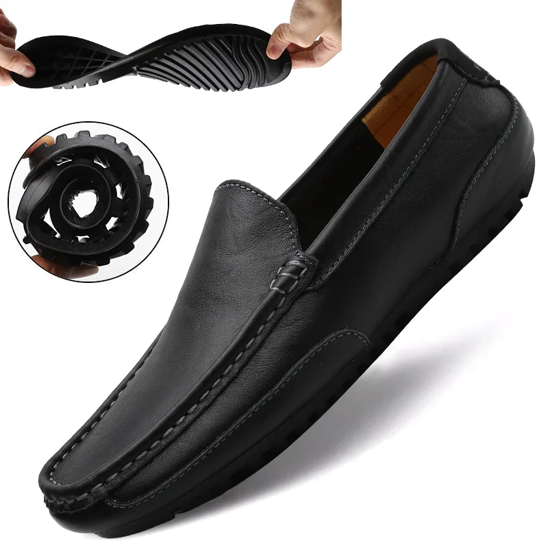 Qengg Leather Men Shoes Luxury Trendy 2021 Casual Slip on Formal Loafers Men Moccasins Italian Black Male Driving Shoes Sneakers