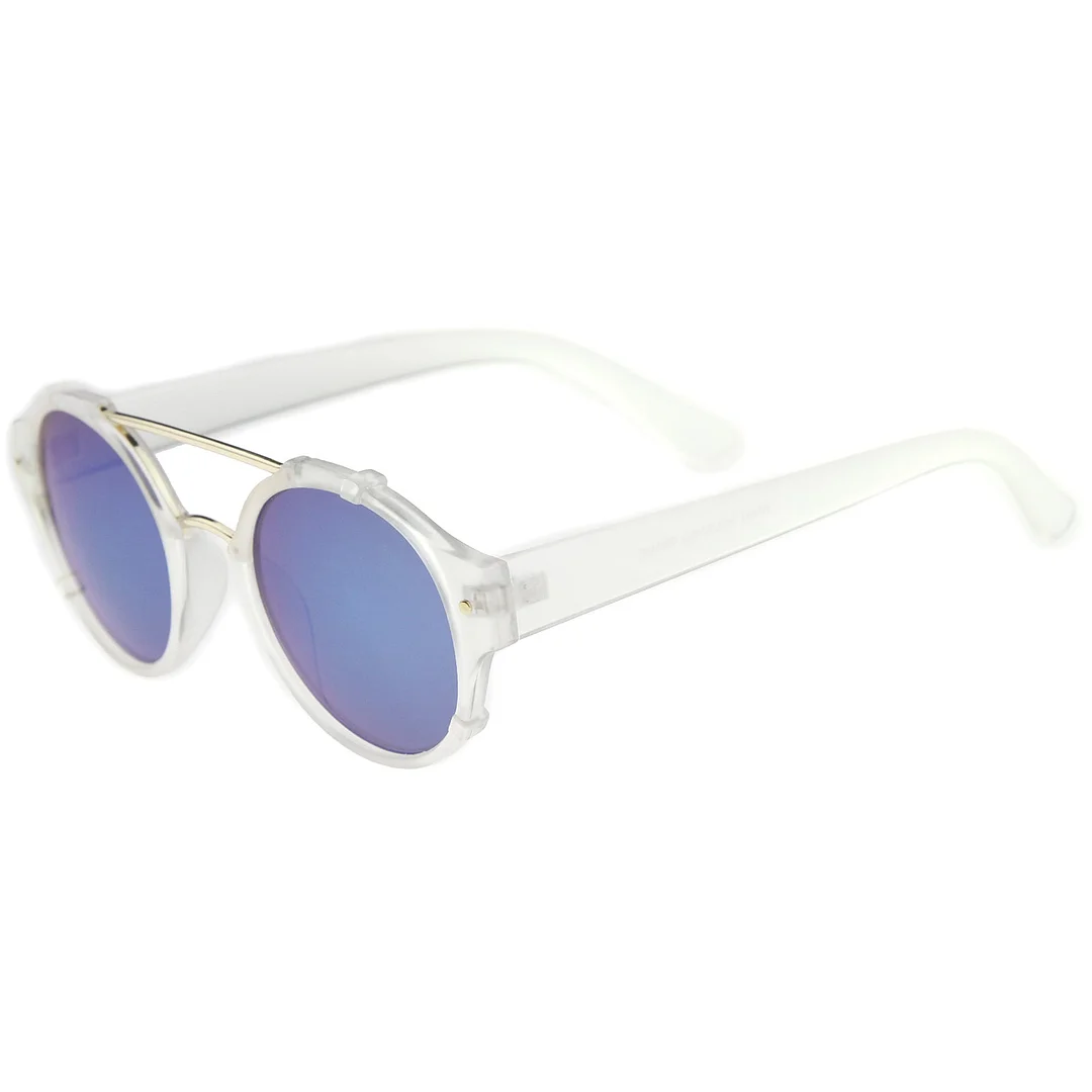 Modern Matte Finish Double Crossbar Mirrored Lens P3 Round glasses 49mm