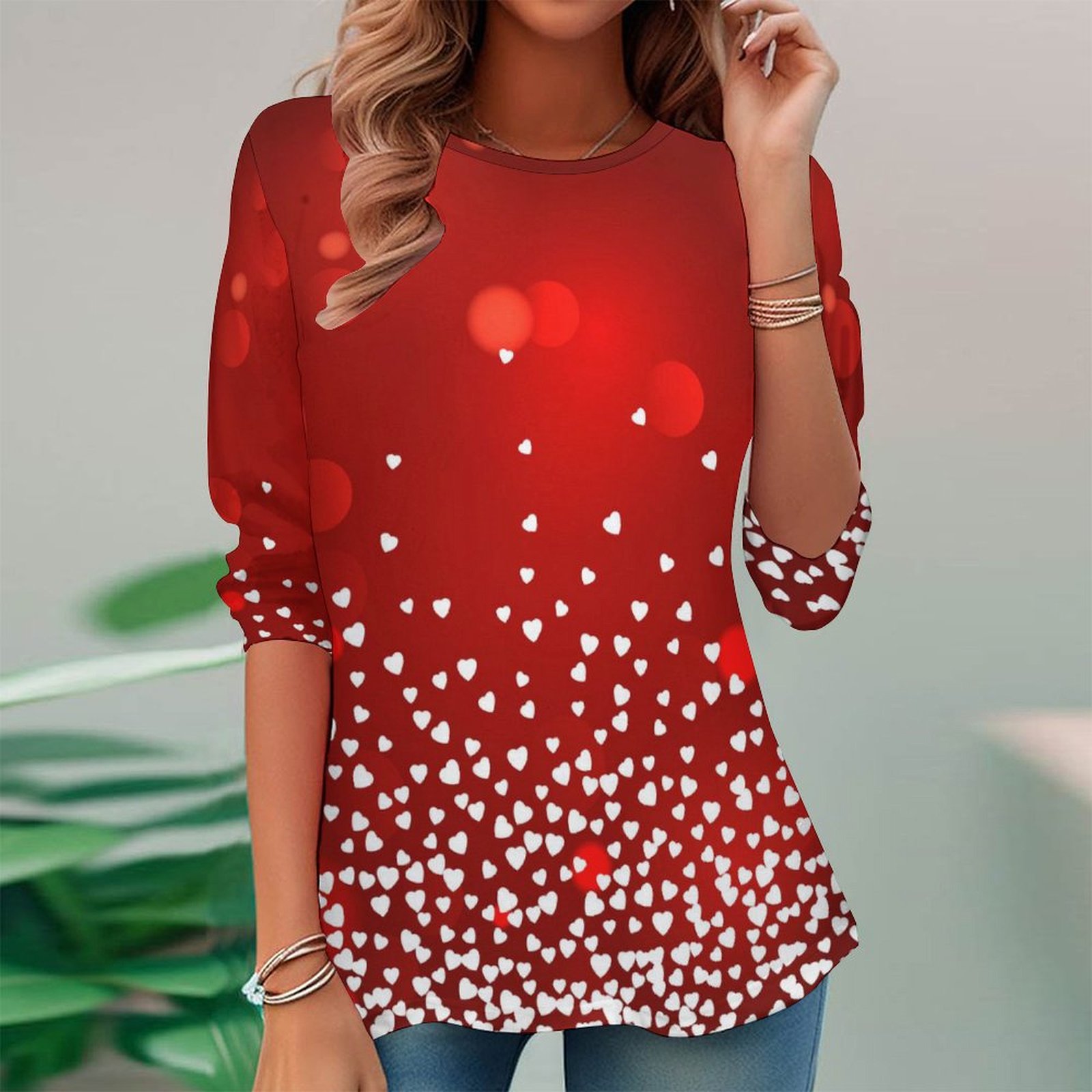 Women Long Sleeve V-neck Graphic Floral Printed Top
