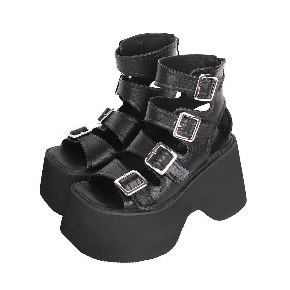 VCshoes Woman Lolita Punk Cool Shoes Lady High Heels Pumps Girl Princess Dress Party Sandals Fish Mouth Buckles 10cm 6013