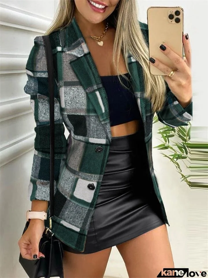 Women's Elegant Regular Fit Plaid Office Formal Blazer