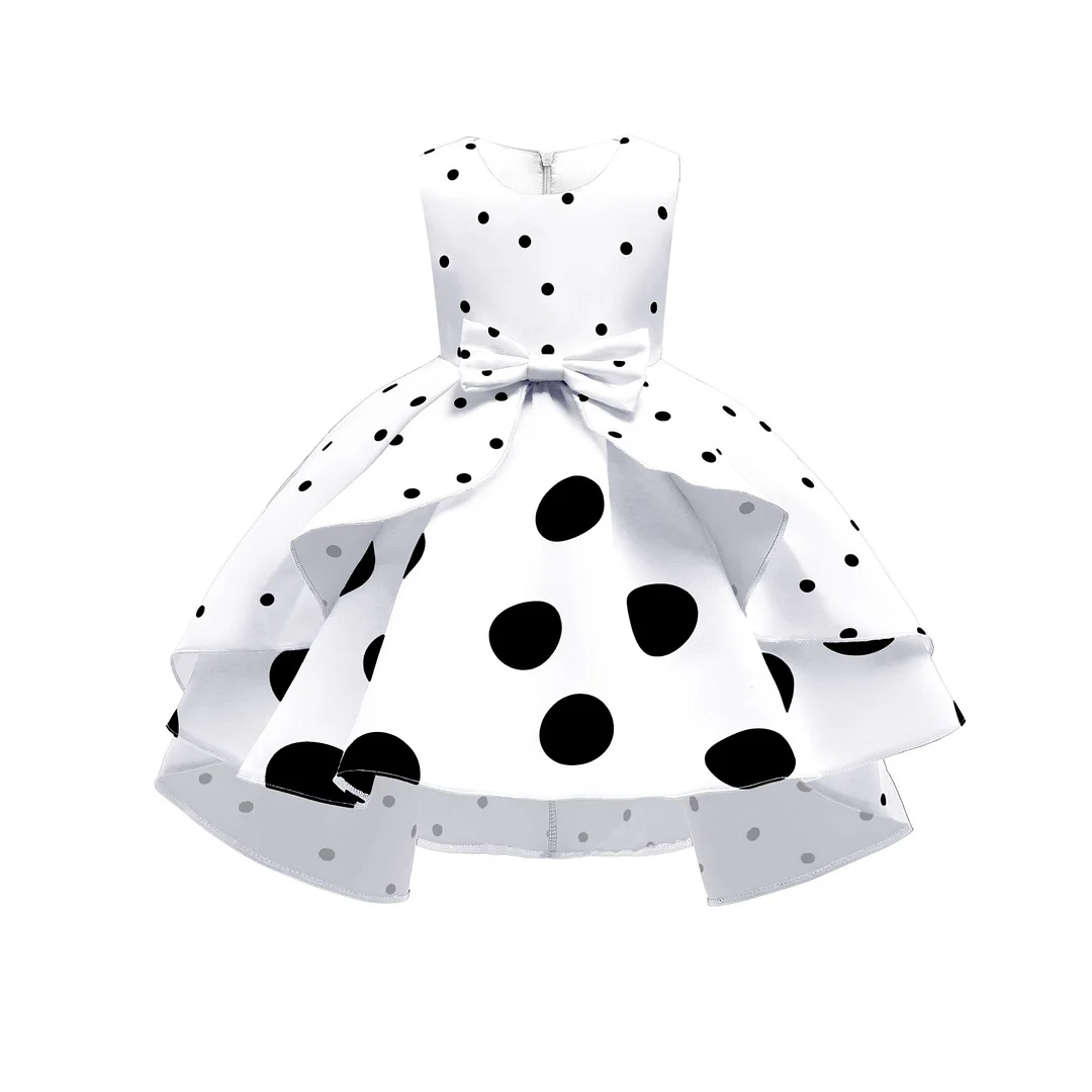 Buzzdaisy Polka Dots Princess Dress For Girl V-Neck Bow-Knot Sleeveless Without Fading Cotton Princess Dress Sports