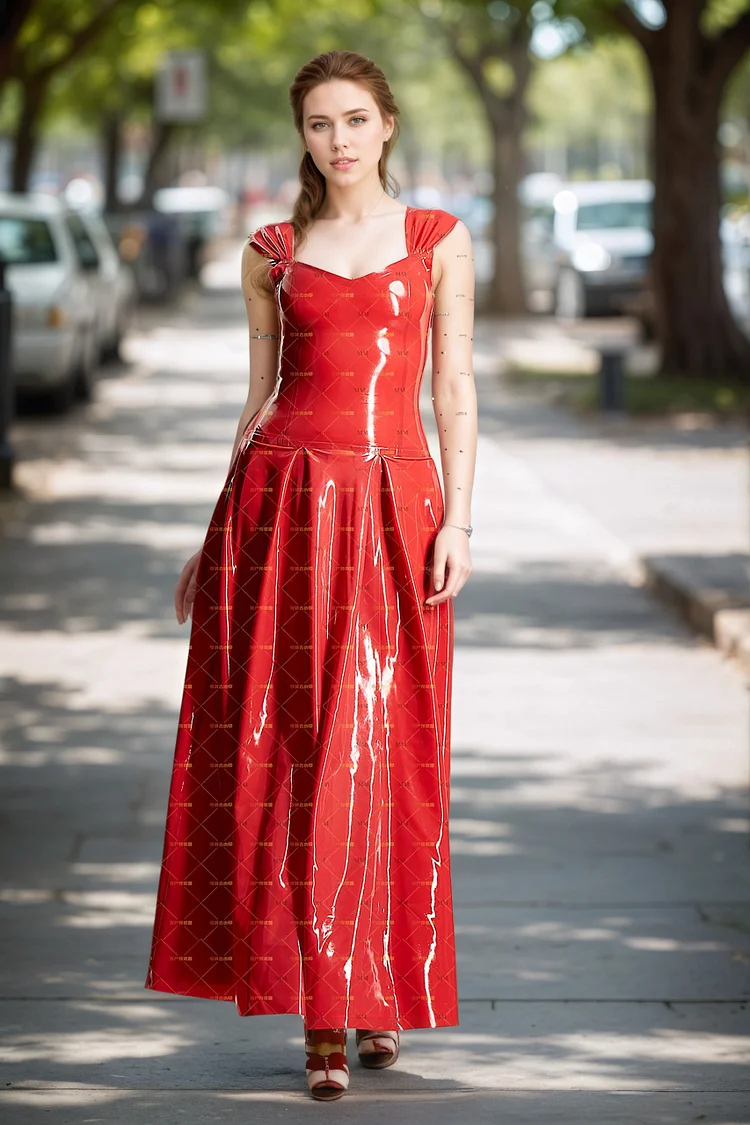 Women Latex Dresses Voluminous Skirt Glamorous Red Formal Dress