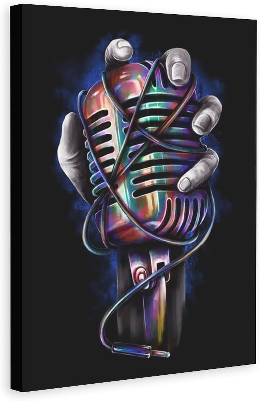 XDTIOPIMY Music Wall Art Decor Colorful Microphone Canvas Print Decor Office Room Decor Picture Paintings for Living Room Bedroom Framed Ready to Hang 16x24inchs 16x24inchs(40x60cm)