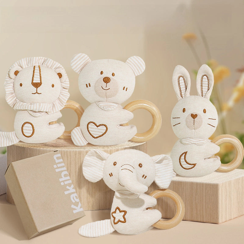 Kakiblin Organic Cotton Hand Ring Baby Can Bite Beech Grinding Stick Baby Hand Rattle Toy In Stock