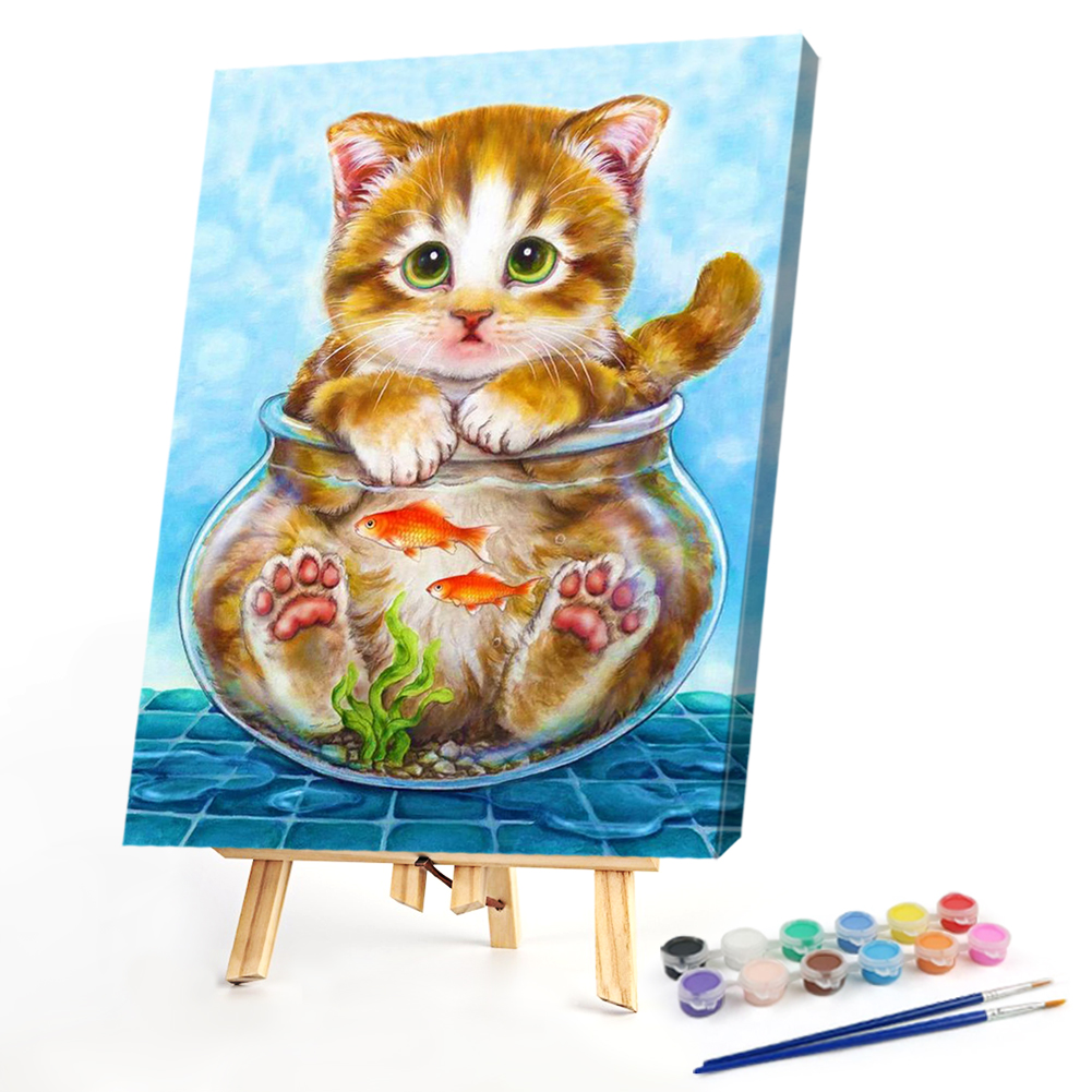 

40*50CM - Paint By Numbers - Fish Tank Cat, 501 Original