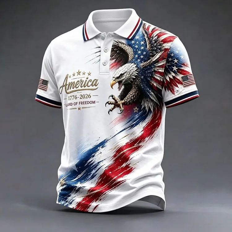 Men's American Flag Eagle Print Art Polo Shirt