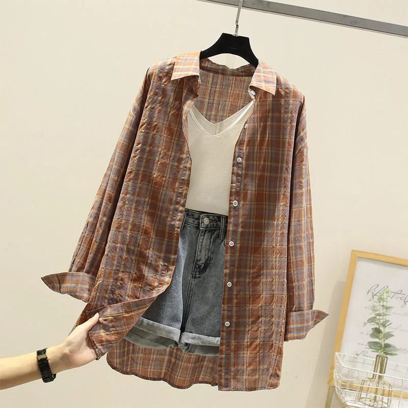 Uveng Uveng Sunscreen Plaid Shirt 2024 Spring And Summer New Lady Loose Checker Shirt Student Coat