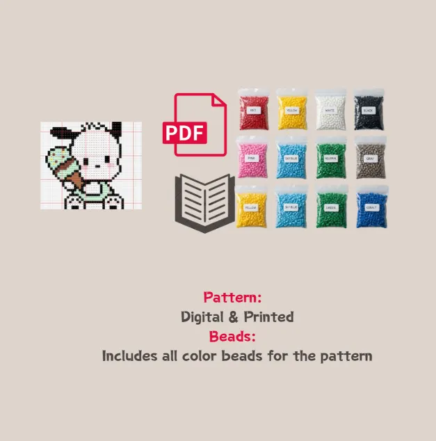Icecream Pochacco Pixel Pattern Fuse Bead Kit  | Cute DIY Fuse 954 Beads Set