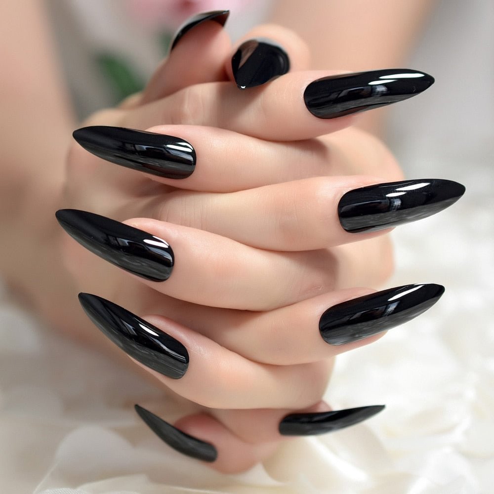 Black Extremely Long Stiletto Nails 24 Full Set of Nails gel Finished Press on Nail Halloween Witch Claw Fancy Dress Nails