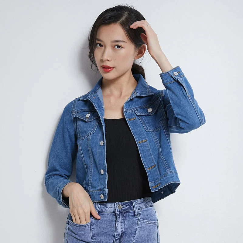 Jeans Jacket Women Green 2020 Autumn Woman Denim Jean Womens Coats Basic Jackets Female Slim Stretch Short Coat Feminina Clothes