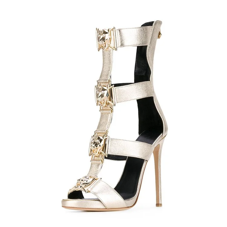 Champagne Stiletto Heel Gladiator Heels Open Toe High Heel Sandals |FSJ Shoes