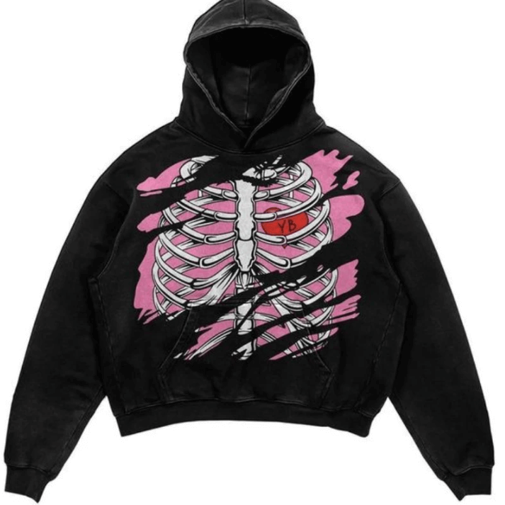 Punk Harajuku Loose Sweatshirt Gothic Skull Print Y2K Street Hoodie at Hiphopee