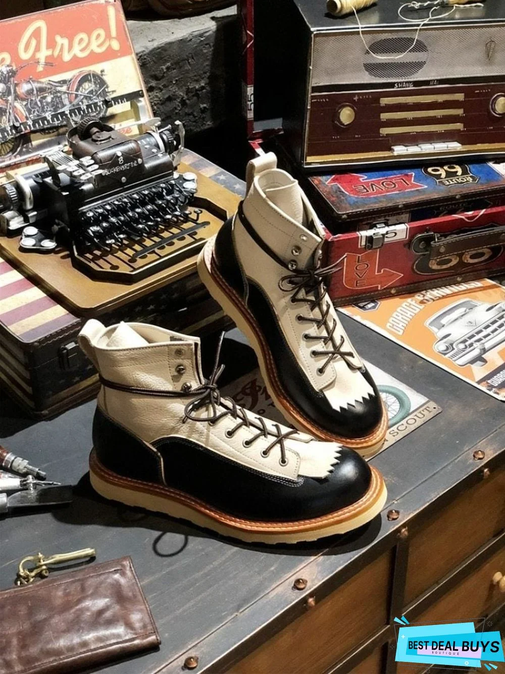 High Top Shoes Men England Style Vintage Casual Work Boots Lace Up Office Shoes