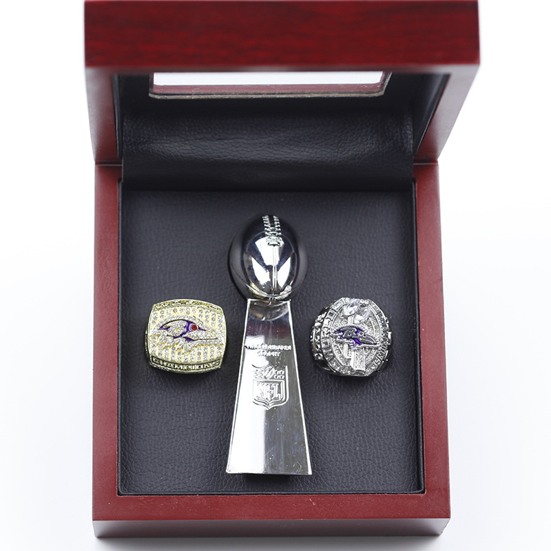 2pcs Baltimore Ravens Super Bowl Ring Set + Trophy, 