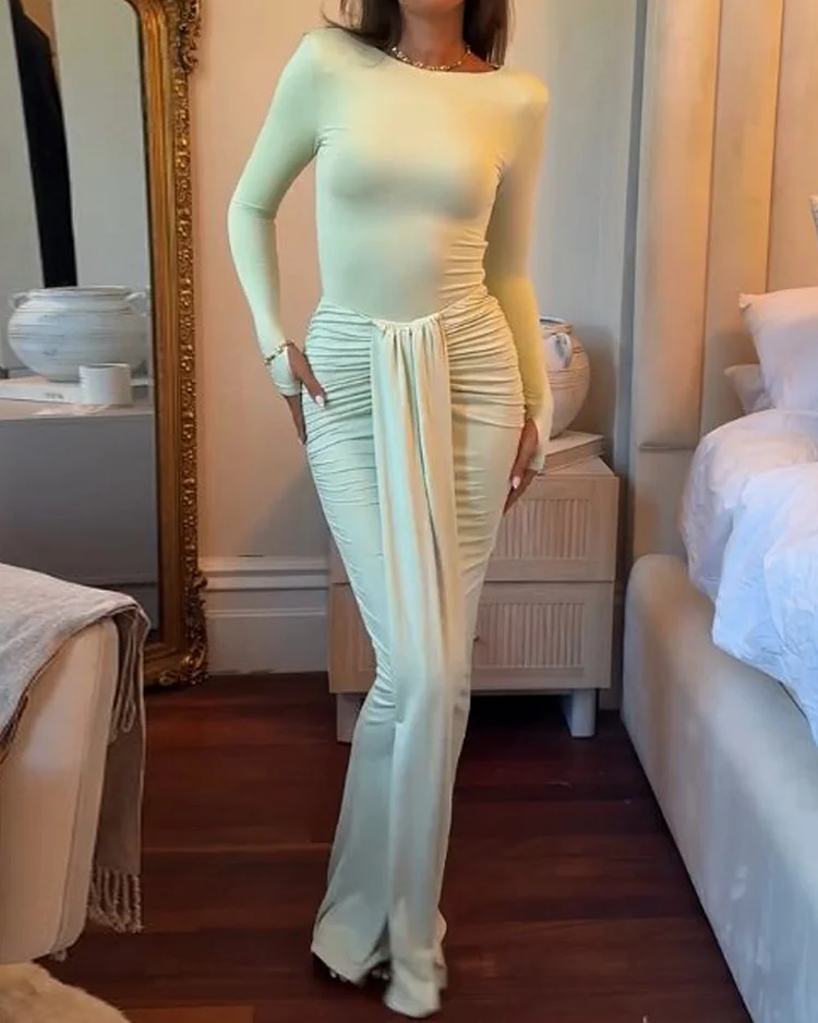 Long sleeve solid color two piece suit