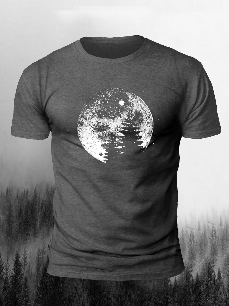 Men's Moon Trees Print Casual Short Sleeve T-shirt