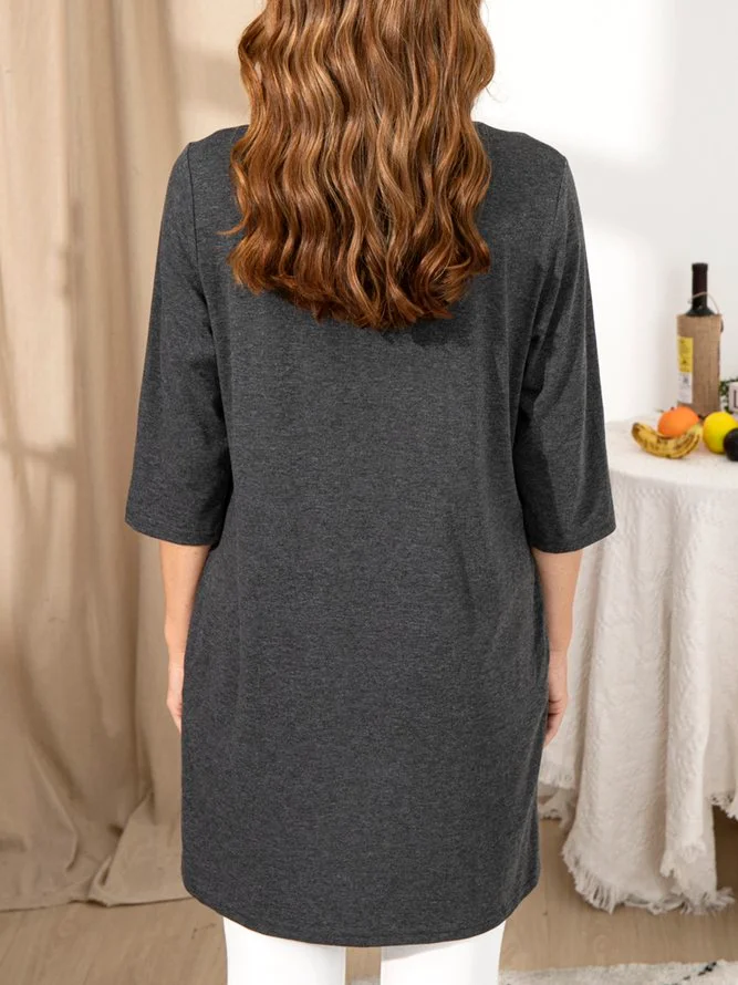 Cotton-Blend Crew Neck Vintage Tops Tunics