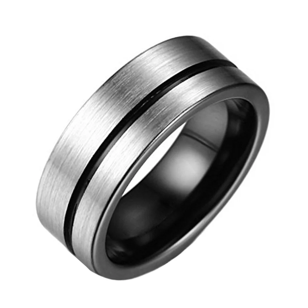 6MM 8MM Tungsten Carbide Black Thin Grooved Men Rings Gray Brushed Comfort Fit