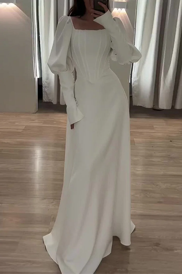 Elegant Solid Flounce Square Collar Evening Dress Dresses