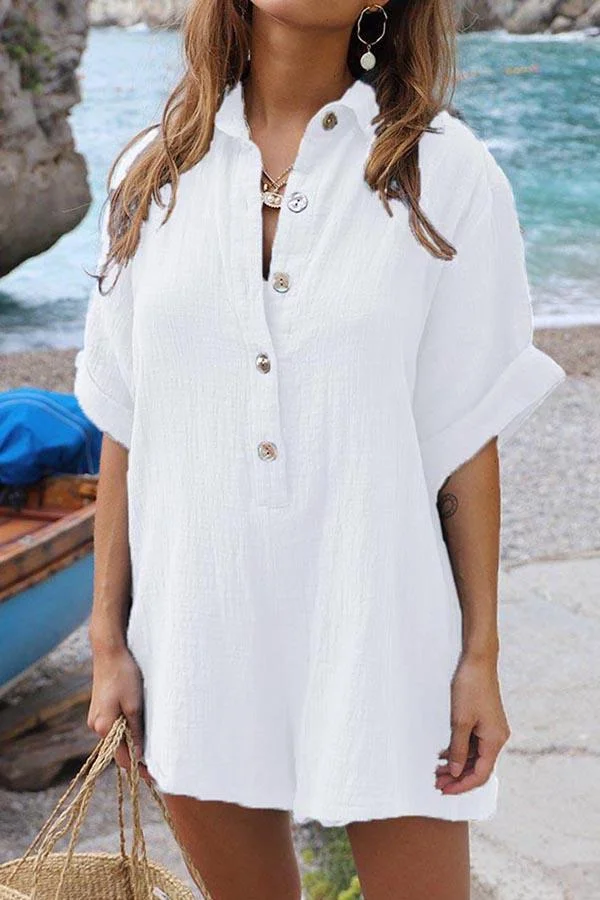 Womens Single-breasted Short Sleeve Romper-Allyzone-Allyzone